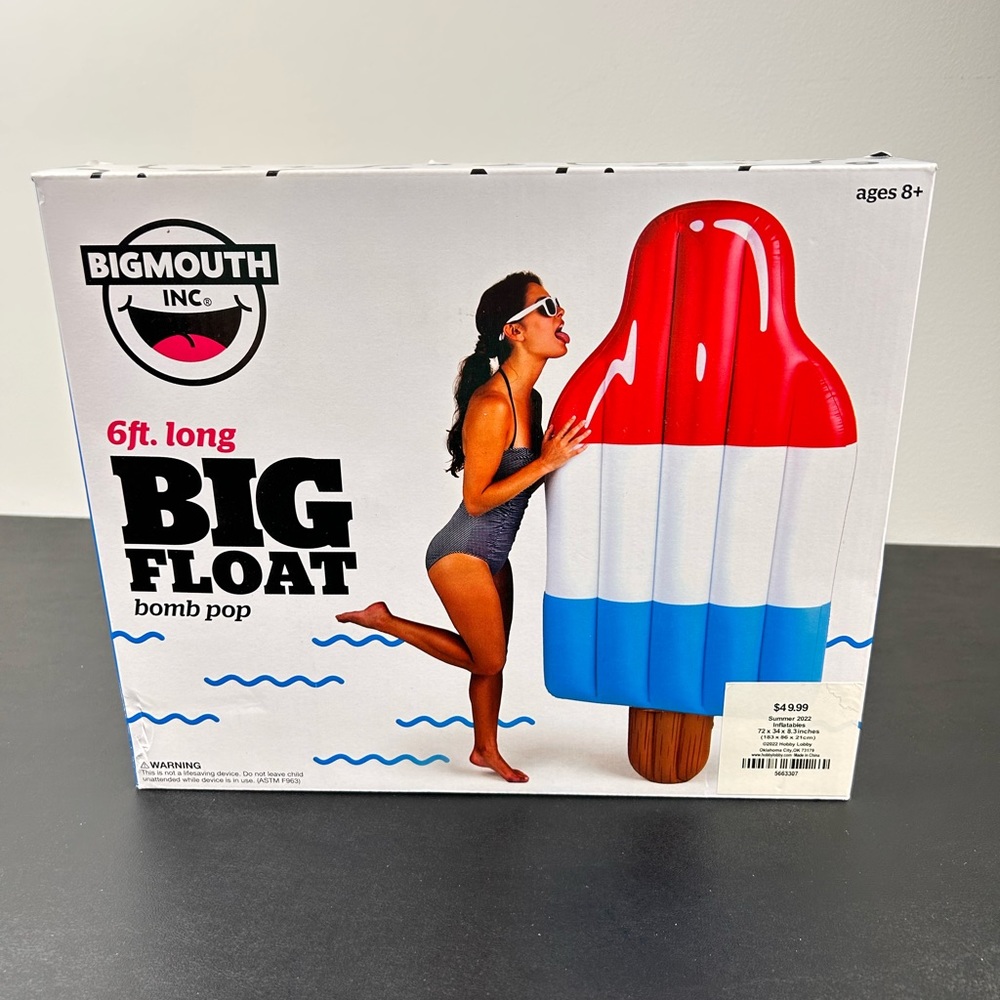 Big Mouth INC. Big Float Bomb Pop Popsicle 6 Feet Summer Water Red White Blue